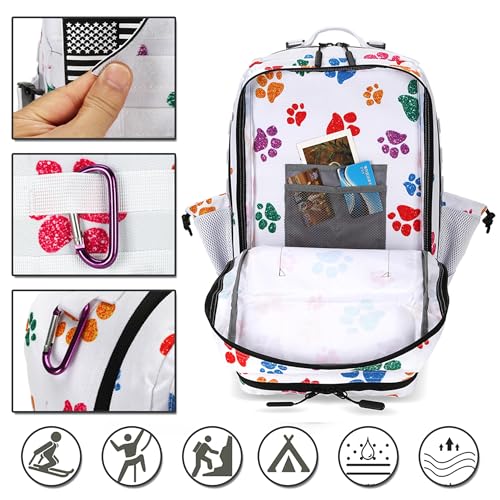Lovelinks21 45L Tactical Assault Backpack 3 day assault pack with Molle Waterproof backpack Rucksack for Tactical Backpacks (Colorful paw prints) - color: Colorful Paw Prints