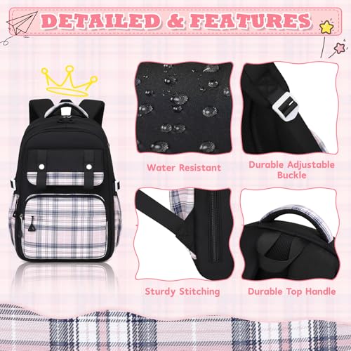 MUSEVOS Girls Backpack, Elementary Middle School Backpack, Large Capacity Kids Bookbag - color: Black/Pink