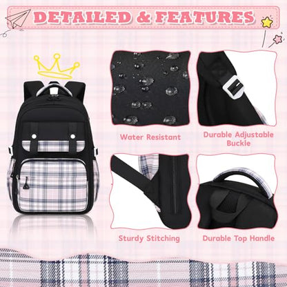 MUSEVOS Girls Backpack, Elementary Middle School Backpack, Large Capacity Kids Bookbag - color: Black/Pink