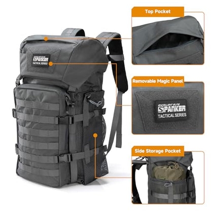 EXCELLENT ELITE SPANKER 40L Camping Hiking Backpack for Men and Women Tactical Military Backpack Large Rucksack Assault Pack Bag for Outdoor Camping, Hiking,Travel Backpacking(Grey - color: Grey