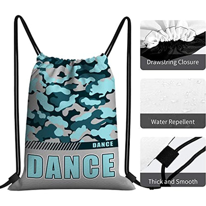 Drawstring Backpack Waterproof Gym Drawstring Bags Sports String Bag Camo Sackpack-Aqua Dance Drawstring Bag - color: Dance Drawstring Bags-camo Aqua