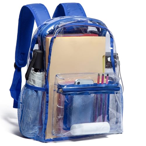 Vorspack Clear Backpack Heavy Duty PVC Transparent Backpack with Reinforced Strap for College Workplace | Heavy Duty - color: Blue