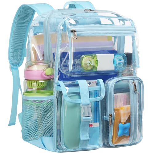 Vorspack Heavy Duty Clear Backpack - Multi-pockets Clear Bookbag for Boys, Transparent See Through Backpack for School, College, Work, Festival - Blue - color: Blue, size: Large