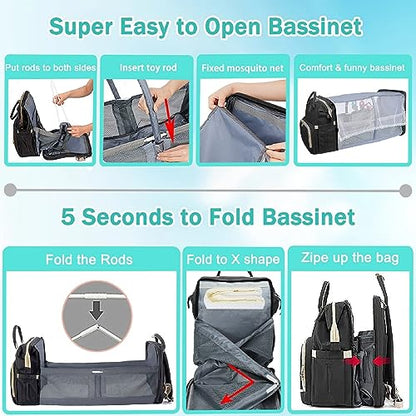 ANWTOTU Baby Diaper Bags with Changing Station,900D Oxford Waterproof Diaper Bag Backpack for Moms Dads with USB Charging Port,Large Capacity Baby Essentials(Ungrade Black) - color: Ungrade---black