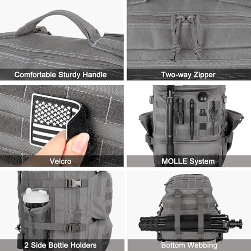 Military Tactical Backpack 50L Large Day Backpack for Men Molle Army 3 Days Assault Pack Bug Out Bag Water Resistant and Heavy Duty Hiking Treeking Rucksack - Grey - color: Grey, size: 50L