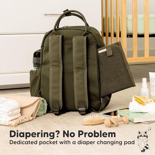KeaBabies Diaper Bag Backpack - Multifunctional Travel Diaper Back Packs, Maternity Baby Changing Bags, Compact 18L Capacity, PU Leather, Waterproof, Unisex, Nappy Changing Pad (Dark Olive) - color: Dark Olive, style: Jumbo / 16.5" H