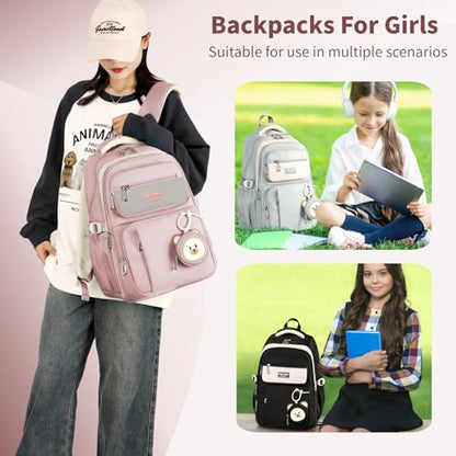 Leaper Preppy Backpack for Teens : 18.5 inch Bookbag Multi-pocket for School Daily -Water Resistant Anti Theft Middle Highschool Student - Aged 10-16 - Gifts for Girls and Kids(Pink) - color: Pink -9802