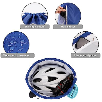 WANDF Drawstring Backpack Sports Gym Sackpack with Mesh Pockets Water Resistant String Bag for Women Men (Navy Blue) - color: Navy Blue