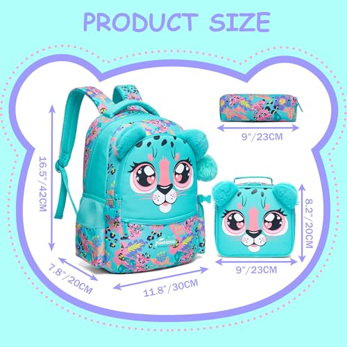 Kids Backpacks for Girls School Bag Cute Girls Backpacks Ages 8-10 with Lunch Box Pencil Case Bookbag Set Travel Backpack for Preschool Kindergarten Elementary Students - color: 01 Green