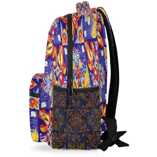 Large Backpack with 15.6 Inch Laptop Compartment, Ethnic Talavera Flower Adult Backpack for Work, Travel & School College Boys Girls - color: Ethnic Talavera Flower