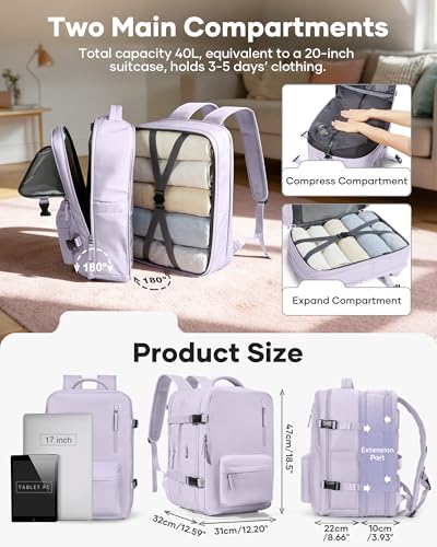 Vacuum Backpack Travel with Pump for Women Men 18x14x8 Personal Item Bag - color: A1-purple