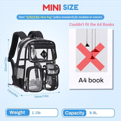 PIG PIG GIRL Mini Clear Backpack for Stadium Events, Small Clear Bag for Child for Festival Concert,Black(Not Fits School) - color: Mini-black