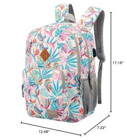 KEOFID Classic Laptop Backpack for Men and Women - Anti-Theft with USB Charging, Water Resistant, 15.6" Laptop Compartment, 1-Year Warranty - color: Leaves, size: 17.3Inches