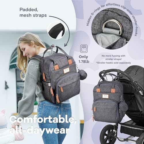 RUVALINO Diaper Bag Backpack - Multifunction Waterproof Travel Backpack, Baby Bag with Changing Pad & Stroller D-Ring & Pacifier Case - Travel Essentials & Baby Registry Search - Unisex, Dark Gray - color: Classic_dark Gray