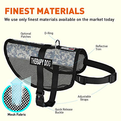 Dogline MaxAire Vest Therapy Dog Removable Patch Adjustable Harness Reflective for Puppies Small Medium and Large Dogs 13 by 16 Inch Girth Urban Camo - color: Urban Camo, size: Girth 13 by 16"