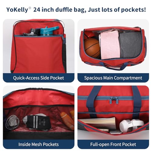 Men's 65L Gym Bag with Wet Pocket and Shoe Compartment- 24"x12.5"x13" Large Sports Duffle Bag for Gym Travel - Red - color: Red