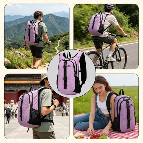 15L Small Hiking Backpack Foldable Ultralight Trekking Camping Outdoors Backpack for Women Men (Purple) - color: Purple