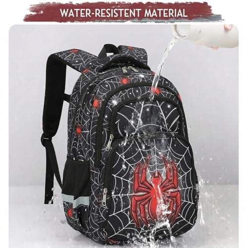 Cusangel kids Backpack with lunch box for School Boys Girls 8-12ages,16in Bookbag Stitch,durable Water Resistant,7 Pockets, Adjustable Chest Strap,Large For Travel,Gifts (Red Spider Set-17in) - color: Red Spider Set-17in