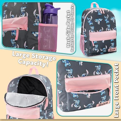 Disney Stitch Backpack for Girls Teens School Bag Kids Book Bag School Supplies Gifts (Navy/Pink) - color: Navy/Pink
