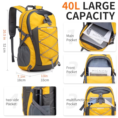 40L Hiking Backpack Lightweight Daypack Waterproof Travel Camping Backpack for Men Women Sport Packable - color: A8-yellow