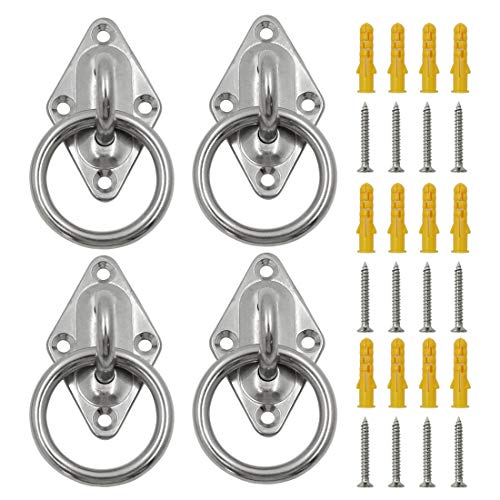 4Pcs M6 Diamond Pad Eye Plate with Ring Hook, Ceiling Hooks Wall Mount Bracket, Heavy Duty Stainless Steel Anchor Mount for Yoga Swings Hammocks/Boat Rigging/Suspension Training Straps - size: M6 (Diamond Pad Eye)