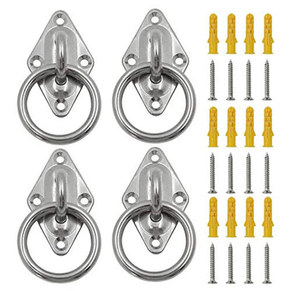4Pcs M6 Diamond Pad Eye Plate with Ring Hook, Ceiling Hooks Wall Mount Bracket, Heavy Duty Stainless Steel Anchor Mount for Yoga Swings Hammocks/Boat Rigging/Suspension Training Straps - size: M6 (Diamond Pad Eye)