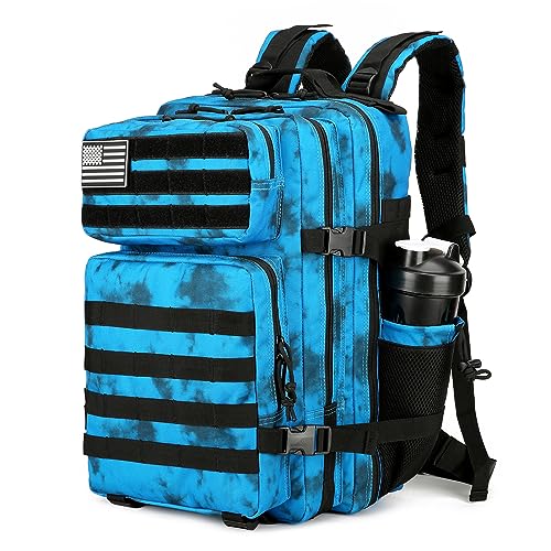 Lovelinks21 25L Tactical Backpack Military Tactical Backpack for Men and Women Small Assault Pack Outdoor Travel Hiking Camping Rucksack with Molle Webbing (Blue Water Pattern) - color: Blue Water Pattern