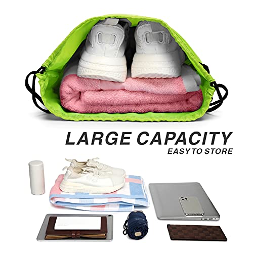 Drawstring Backpack Sports Water Resistant String Bag Sport Gym Sackpack for Women Men Large with Zipper, Apple Green - color: Apple Green