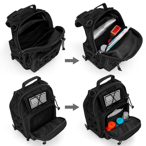 First Aid Sling Backpack - EMS Equipment Emergency Medical Supplies Tactical Range Shoulder Molle Bag - Heavy Duty Sports Outdoor Rescue Pack - Perfect for Camping Hiking Trekking-Black - color: Black