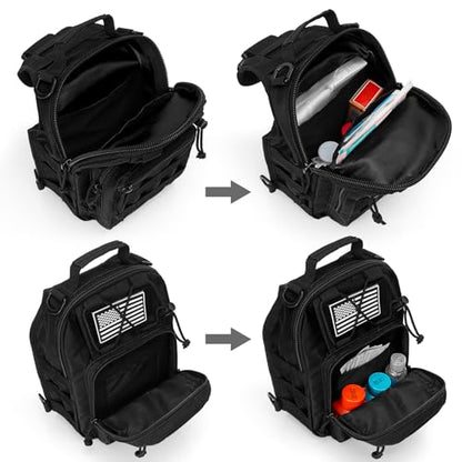 First Aid Sling Backpack - EMS Equipment Emergency Medical Supplies Tactical Range Shoulder Molle Bag - Heavy Duty Sports Outdoor Rescue Pack - Perfect for Camping Hiking Trekking-Black - color: Black