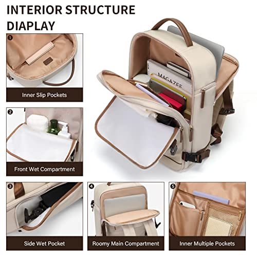 GOLF SUPAGS Laptop Backpack with Separate Laptop Compartment Fits 15.6 Inch Notebook Large Capacity Computer Bag for Women Work Travel College Backpacks (Apricot) - color: Apricot
