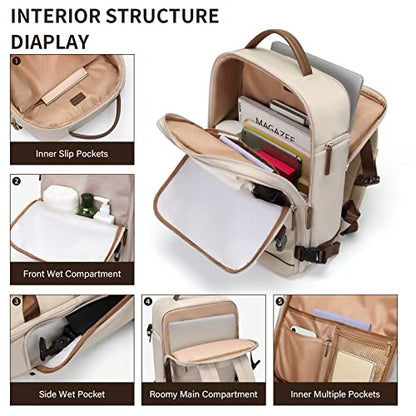 GOLF SUPAGS Laptop Backpack with Separate Laptop Compartment Fits 15.6 Inch Notebook Large Capacity Computer Bag for Women Work Travel College Backpacks (Apricot) - color: Apricot
