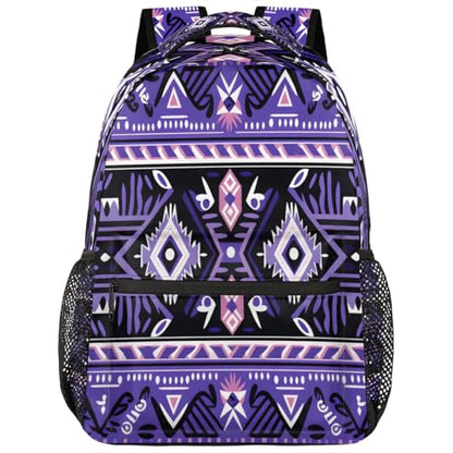 Kids School Backpack Purple Ethnic Aztec Geometric Large Bookbag for Elementary Students Boys Girls Lightweight Travel Casual Daypack Water Resistant Outdoor Hiking Sport Rucksack - color: Purple Ethnic Aztec Geometric