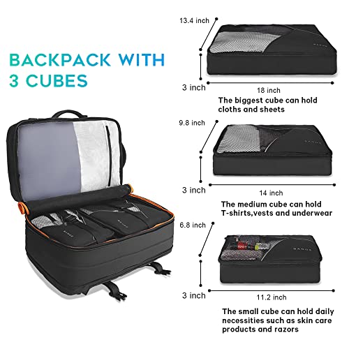 BANGE 35L Lightweight Backpack, 17.3 inch Travel Laptop Backpacks, Unisex Multifunctional Storage Pockets Business Commuter Rucksack, Waterproof and Wear-resistant Outdoor Sports Leisure daypack - size: Black-35l（with3cubes)