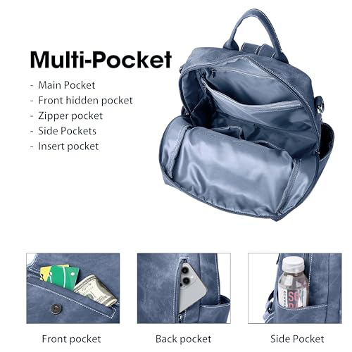 WYFJNX Backpack Purse for Women PU Leather Backpack Ladies Fashion Handbag Designer Shoulder Bag Small Travel Bag Blue - color: Blue