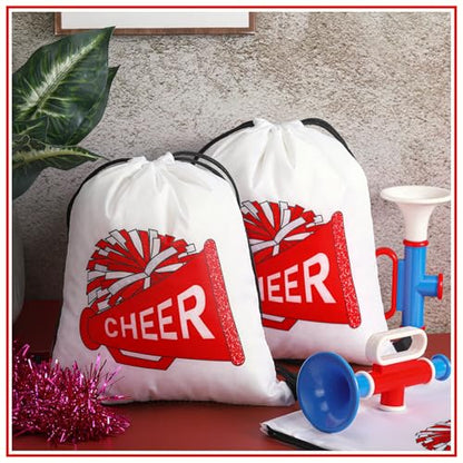 Kacctyen 24 Pcs Cheer Drawstring Backpack Cheer Team Gift Cheerleader Drawstring Gym String Bag Sports Party Favor(Red) - color: Red