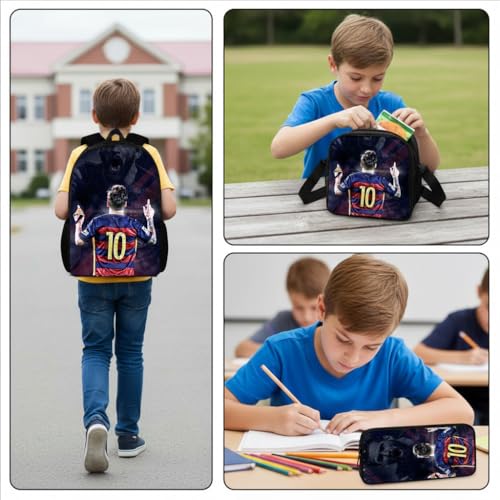 3 in 1 Soccer Star Print Backpack 17'' Large-Capacity Set 17'' Large-Capacity Set With a Fashionable and Personalized Style is Exquisitely Designed and Widely Applicable, Making it an Ideal Choice