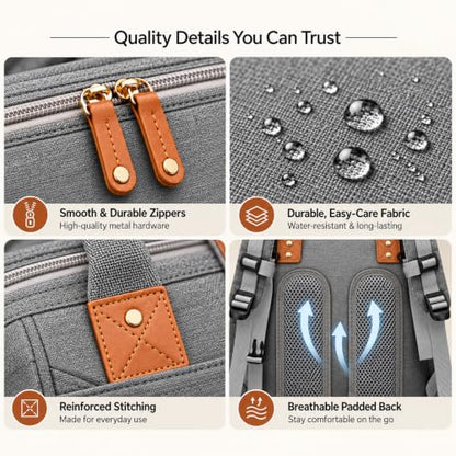 Diaper Bag Backpack with Changing Station, Large Waterproof Travel Baby Bag - color: Grey