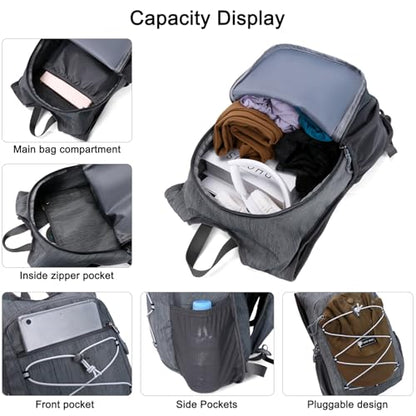 BOVIP 20L Hiking Backpack Lightweight Packable Hiking Daypack Small Travel Outdoor Foldable Shoulder Bag Gray - color: Gray 1