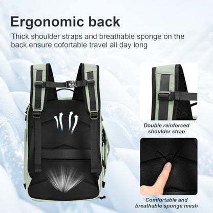 Carry On Travel Backpack with Shoe Compartment Flight Approved Laptop Backpack Expandable Work Business Backpack for Women Men Casual Daypack, Light Green - color: Light Green, style: A