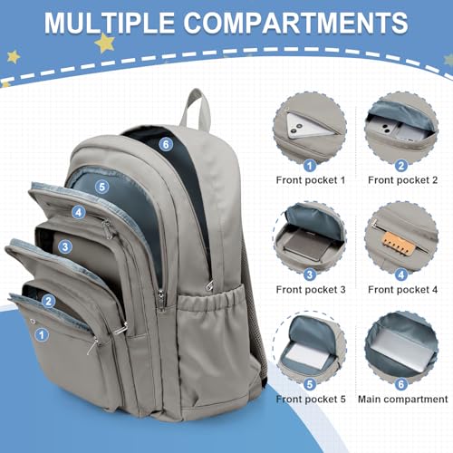 weradar School Backpack For Women Men, Lightweight Casual Daypack College Backpacks, Aesthetic Students Bookbag, Backpack With Lots Of Pockets,Cute High School Bag For Boys Girls(Gray Brown) - color: Gray Brown