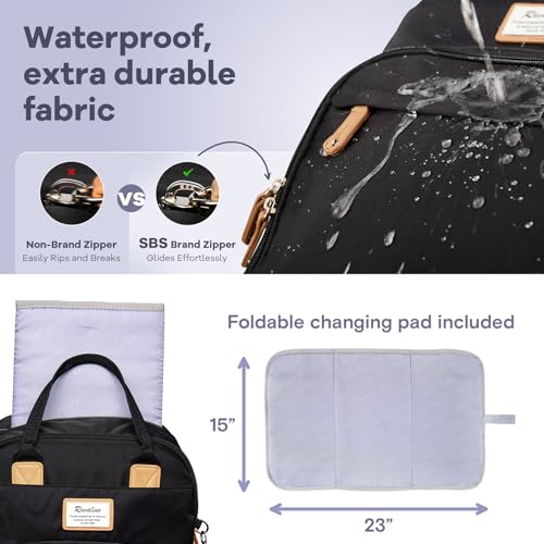 RUVALINO Diaper Bag Backpack-Expandable Baby Bag with up to 50% Capacity -Baby Essentials Bag with Changing Pad Insulated Bottle Holders & Pacifier Case, Waterproof, Black XL - color: Black
