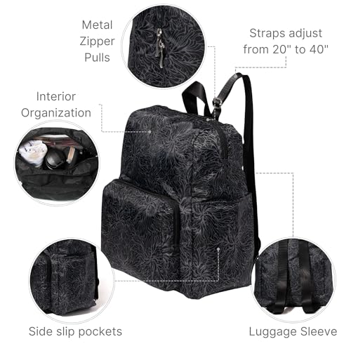 Baggallini Women's Carryall Packable Backpack, Midnight Blossom - color: Midnight Blossom