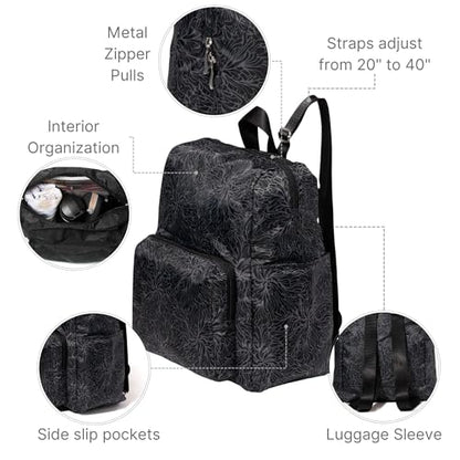 Baggallini Women's Carryall Packable Backpack, Midnight Blossom - color: Midnight Blossom