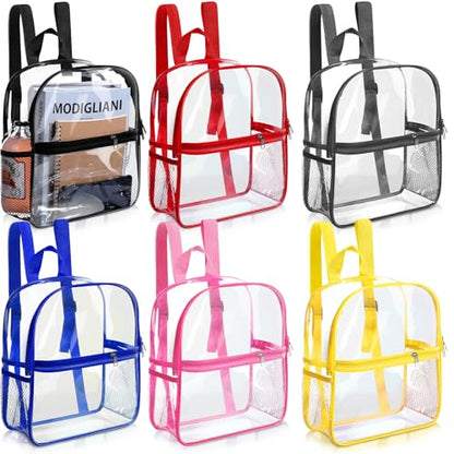 Sweetude 6 Pcs Clear Backpack bulk 11.4 x 9.5 x 5.1 Inch Bag Stadium Approved Plastic Transparent Backpack with 2 Water Holders (Multicolor) - color: Multicolor