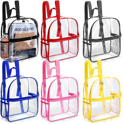 Sweetude 6 Pcs Clear Backpack bulk 11.4 x 9.5 x 5.1 Inch Bag Stadium Approved Plastic Transparent Backpack with 2 Water Holders (Multicolor) - color: Multicolor