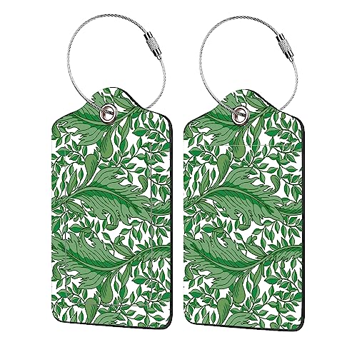2 Pack Luggage Tag for Suitcase,Floral Green PU Leather Suitcase Tags Identifiers with Privacy Name Address Labels and Durable Steel Loop for Women Men Travel - color: Floral Green