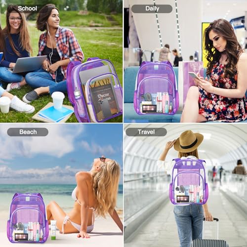 HEEYA Clear Backpack Heavy Duty Transparent Backpack for Security, Sports, Work, Travel, Stadium - color: Purple