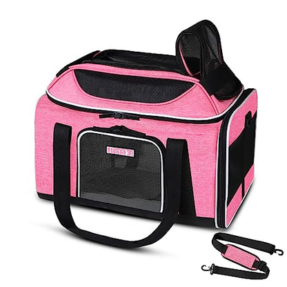 Petskd Top-Expandable Pet Carrier 17x11x9.5 Inches Alaska Airline Approved, Soft-Sided Carrier for Small Cats and Dogs with Locking Safety Zippers and Anti-Scratch Mesh(Pink) - color: Pink, size: 17.0"L x 11.0"W x 9.5"H