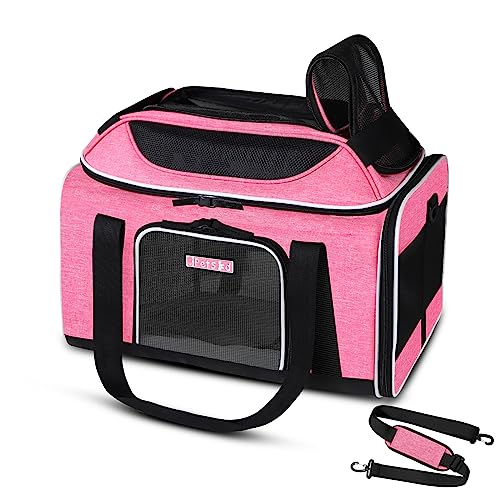 Petskd Top-Expandable Pet Carrier 17x11x9.5 Inches Alaska Airline Approved, Soft-Sided Carrier for Small Cats and Dogs with Locking Safety Zippers and Anti-Scratch Mesh(Pink) - color: Pink, size: 17.0"L x 11.0"W x 9.5"H